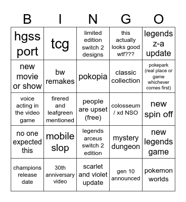 Pokemon Day 2026 Bingo Card