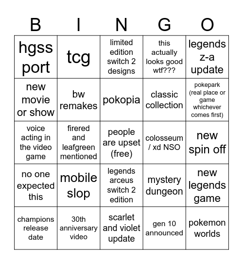 Pokemon Day 2026 Bingo Card