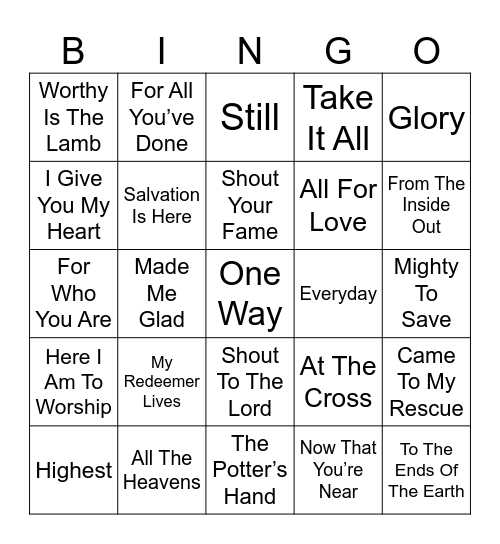 Hillsong Worship Bingo Card