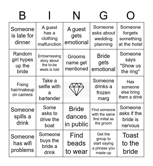 Virtual Bachelorette Bingo Card