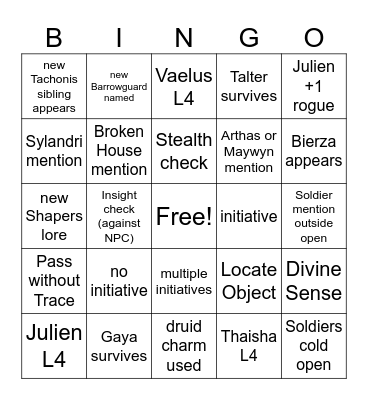 A Nightingale in the Hand is A Hundred in the Chest [Critical Role 4.17] Bingo Card