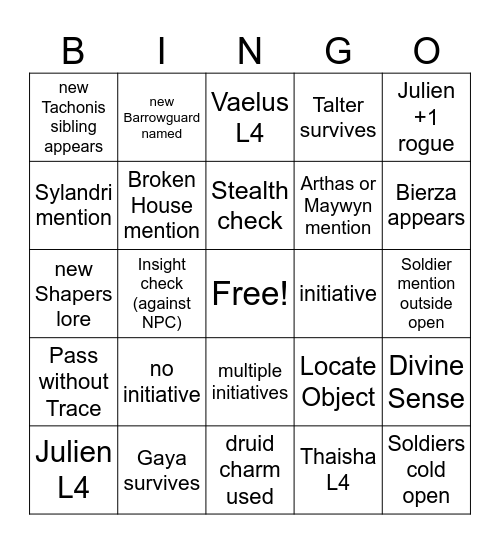 A Nightingale in the Hand is A Hundred in the Chest [Critical Role 4.17] Bingo Card