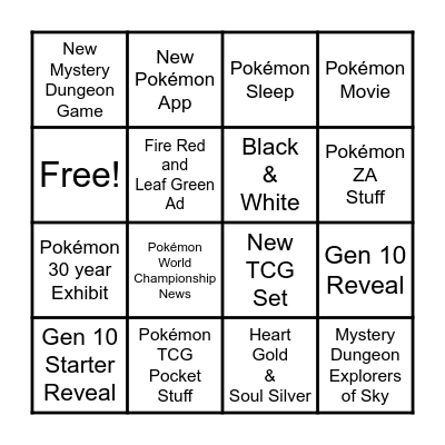 Pokémon Day Direct Bingo Card
