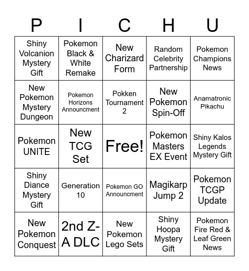 Pokemon Presents 2026 Bingo Card