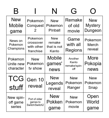 Pokemon Direct Bingo Card