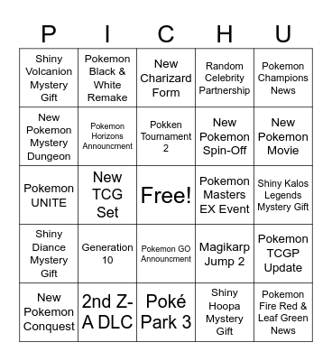Pokemon Presents 2026 Bingo Card