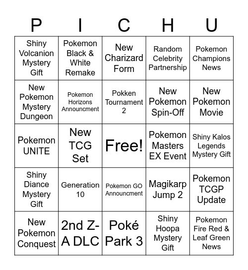 Pokemon Presents 2026 Bingo Card