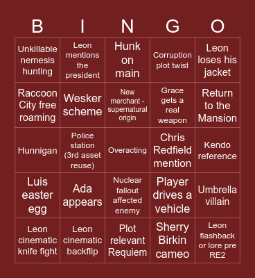Residence Eval Bingo Card