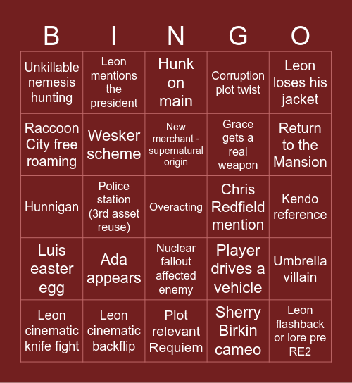 Residence Eval Bingo Card