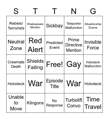 Star Trek TNG Bingo Card