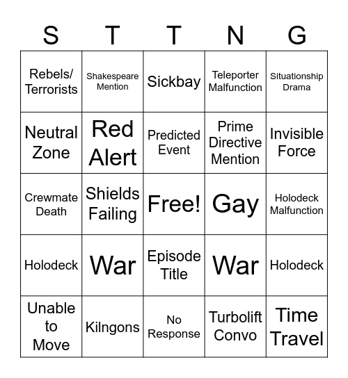 Star Trek TNG Bingo Card