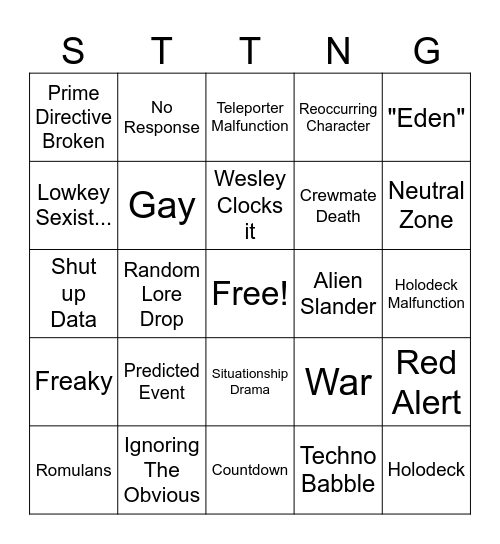 Star Trek TNG Bingo Card