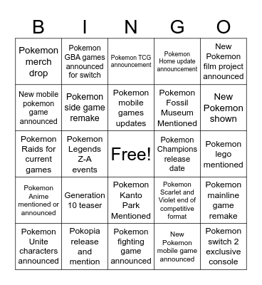 Pokemon 30th Anniversary Direct Bingo Card