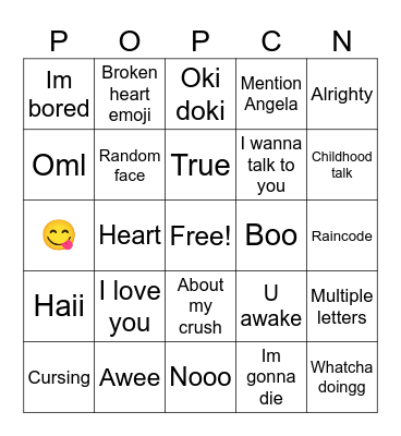 Popcorn Bingo Card