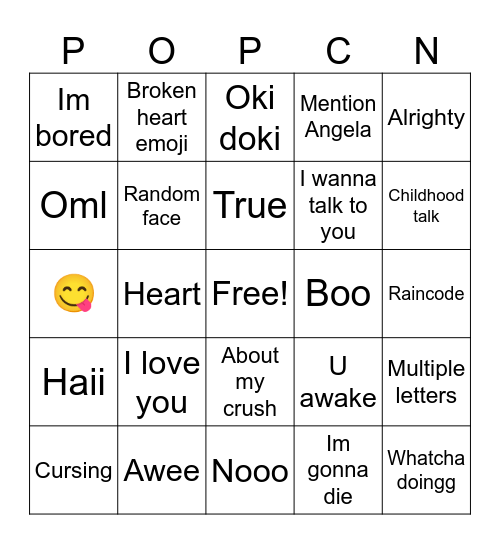 Popcorn Bingo Card