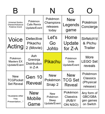Pokemon Day 2026 - Pokemon Presents - 30th Aniv Bingo Card