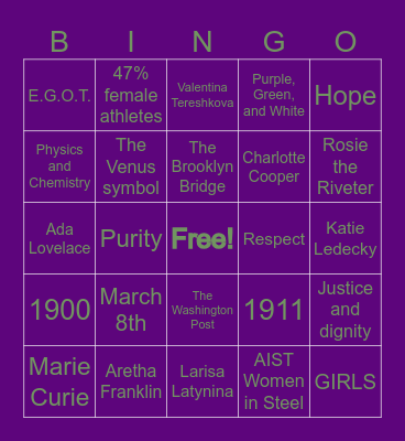 International Women's Day Trivia Game Bingo Card