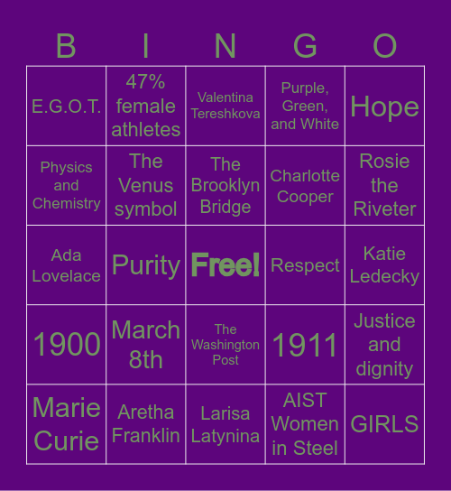 International Women's Day Trivia Game Bingo Card