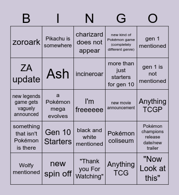 Pokémon Day Bingo Card