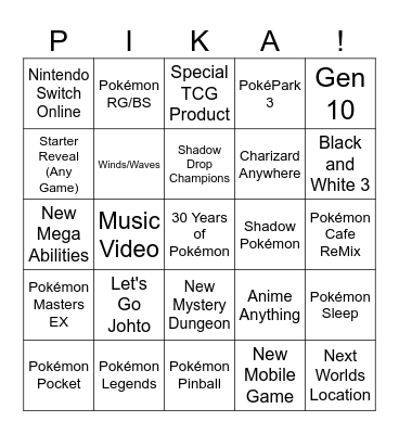 Pokemon Presents Bingo Card