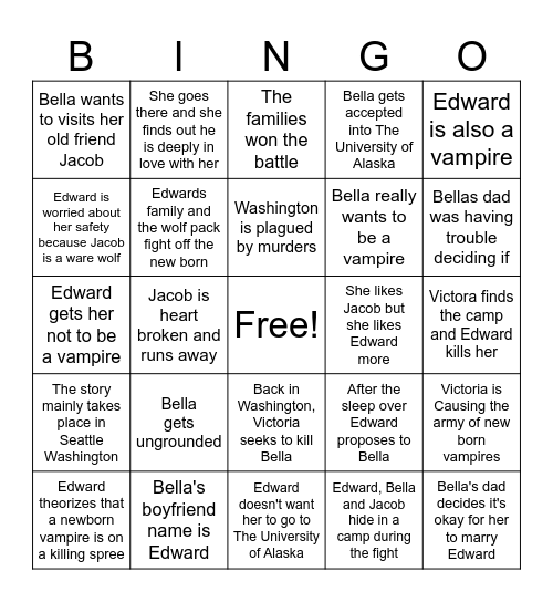 Twilight Bingo Card