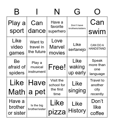 OPEN DAY TEENS Bingo Card