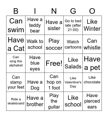 Kids Bingo ~ Can you or Have you? Bingo Card