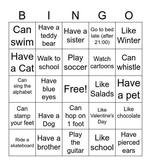 Kids Bingo ~ Can you or Have you? Bingo Card