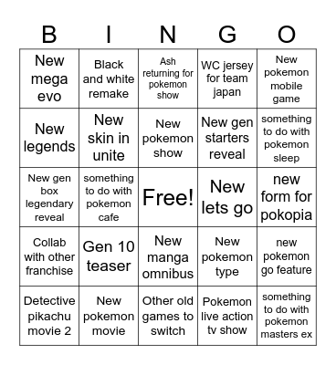 Pokemon day Bingo Card