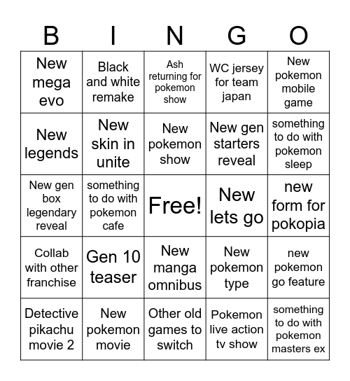 Pokemon day Bingo Card