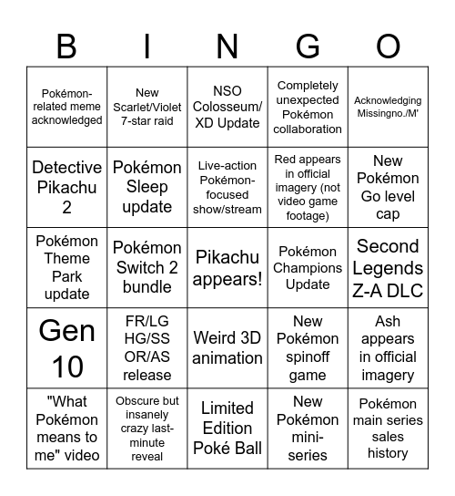 Pokémon Day 2026 - @QueenAvaXO Bingo Card