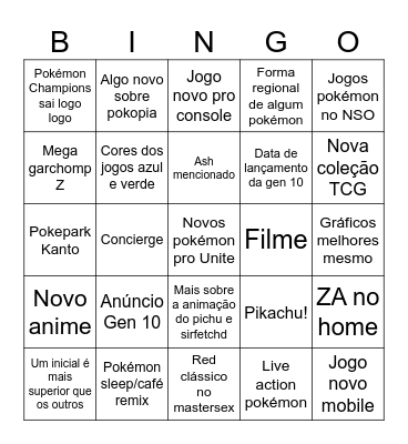 Pokémon Day Bingo Card