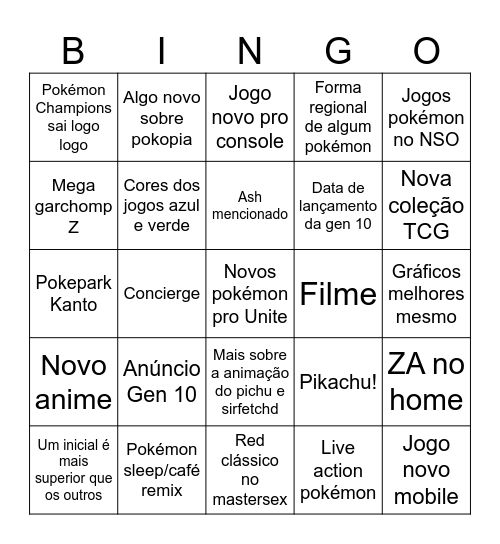 Pokémon Day Bingo Card