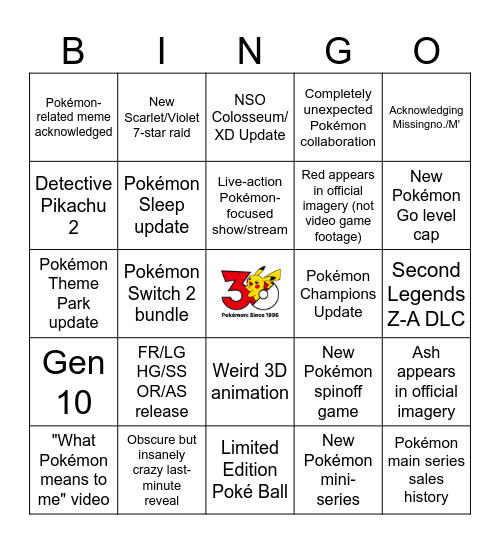 Pokémon Day 2026 - @QueenAvaXO Bingo Card