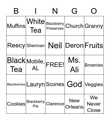 SUBC New Orleans Chapter Tea Bingo Card