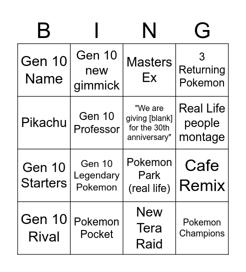 Untitled Bingo Card