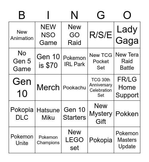 Pokemon Day 2026 Bingo Card