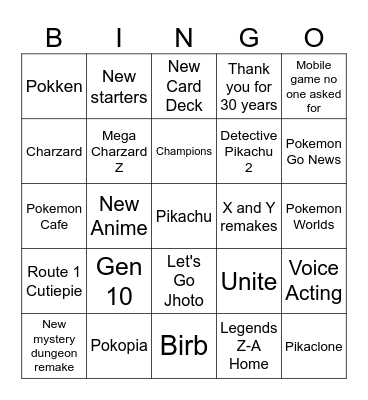 Pokémon Presents BINGO Card