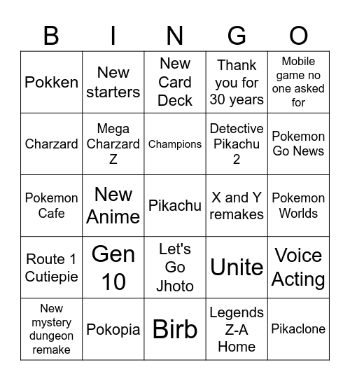 Pokémon Presents BINGO Card