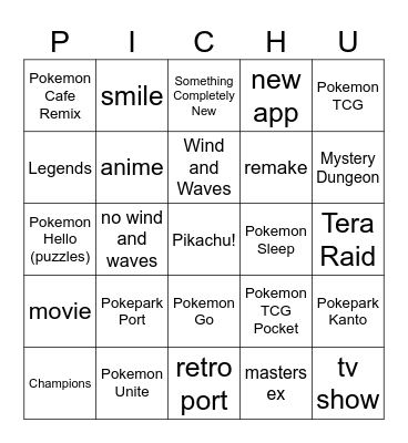 pokemon presents 2026 Bingo Card