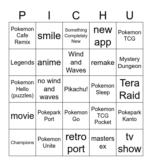 pokemon presents 2026 Bingo Card