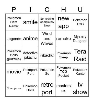 pokemon presents 2026 Bingo Card