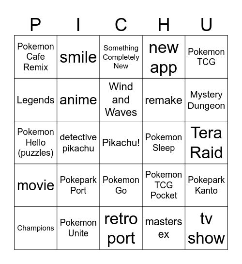 pokemon presents 2026 Bingo Card