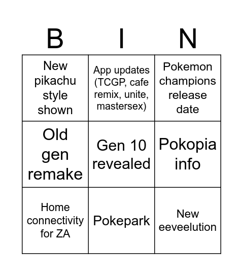 Untitled Bingo Card
