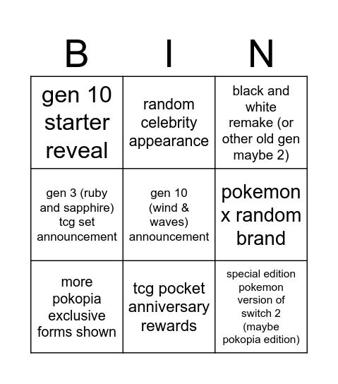 Untitled Bingo Card