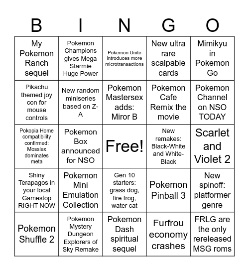 Pokemon 30th Anniversary Bingo Card