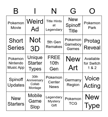 Pokemon Day 2026 Bingo Card