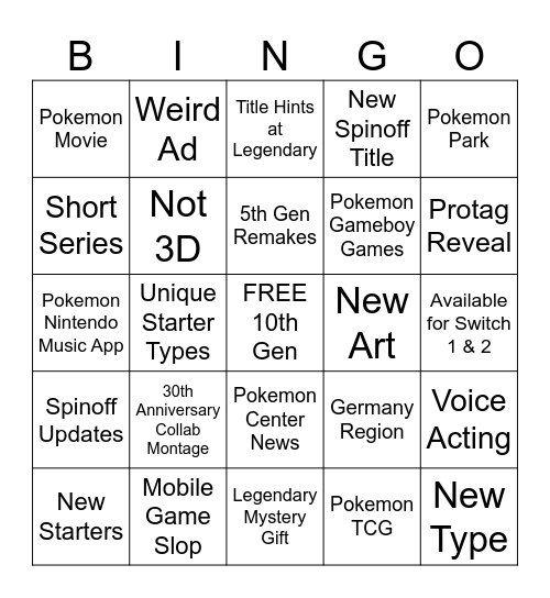 Pokemon Day 2026 Bingo Card