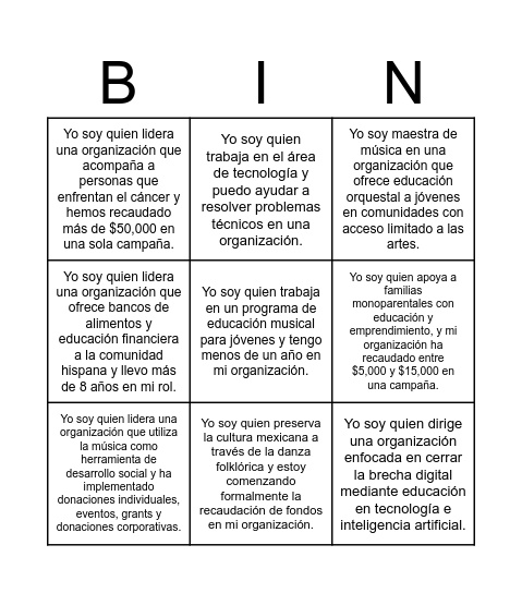 Palante Nonprofits Bingo Card
