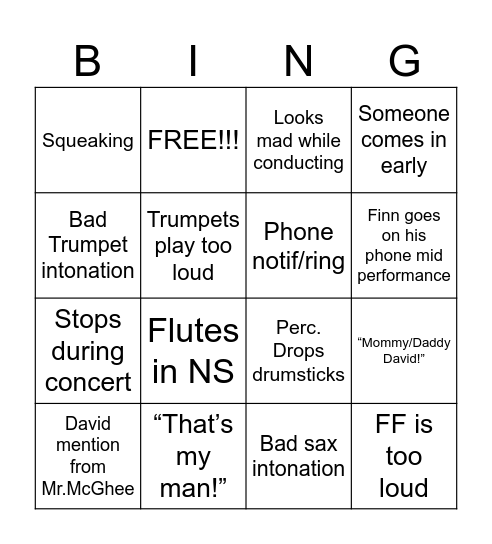 MHHS Concert Bingo Card
